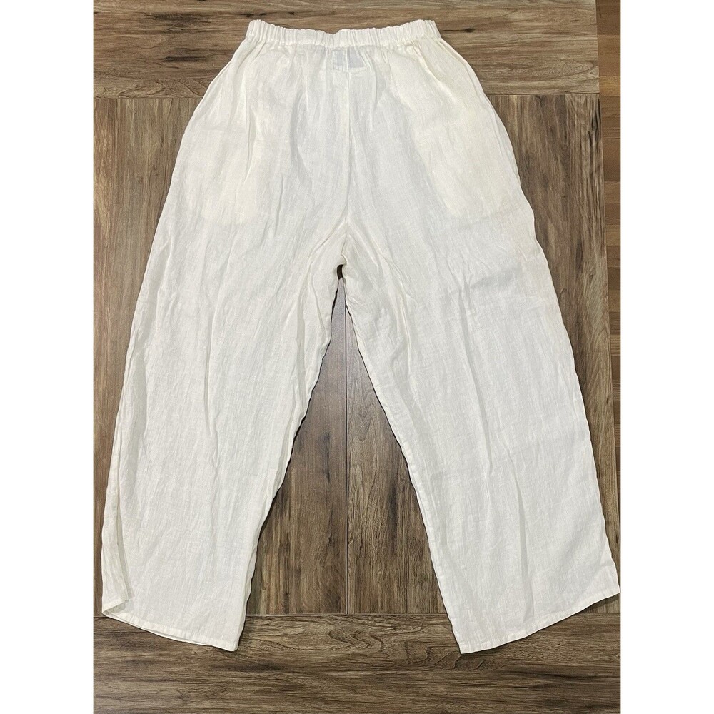 Flax by Jeanne Engelhart Linen Pants Womens S Lagenlook Pull On Cropped Wide Leg